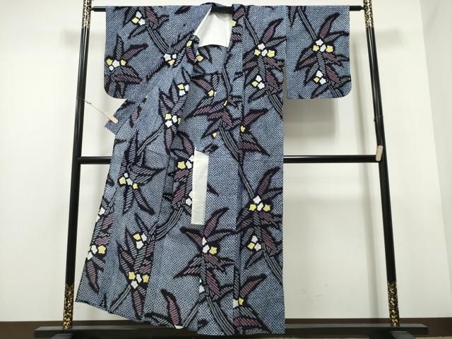 平和屋着物∴夏物 浴衣 有松鳴海絞り 枝葉花文 綿 逸品 未使用  