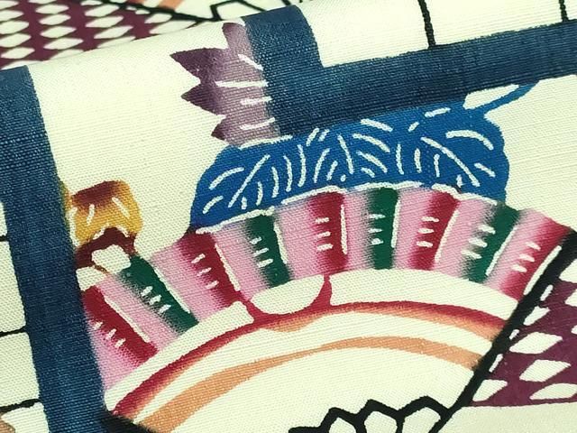 平和屋本店□極上 人間国宝 玉那覇有公 本場琉球紅型 九寸名古屋帯 紬