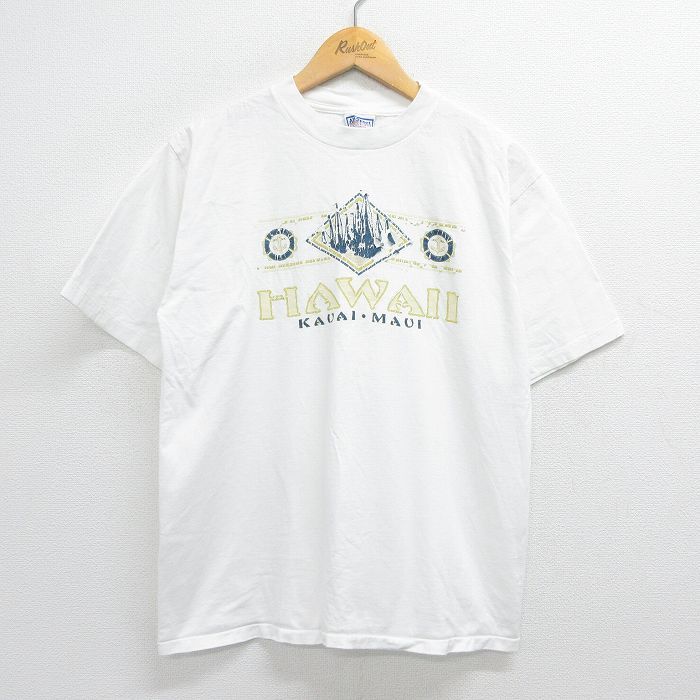 L/古着 半袖 ビンテージ Tシャツ メンズ 90s ハワイ コットン クルーネック 白 ホワイト 23mar07 中古