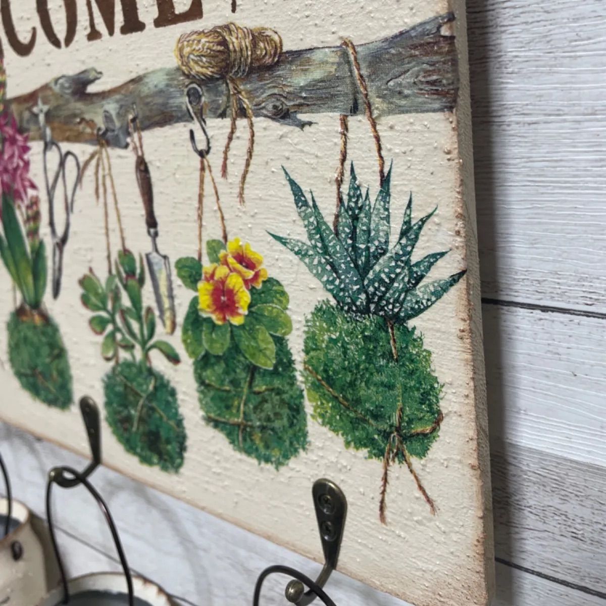 リメ缶、リメイク缶＆飾りボードセット 苔玉、多肉デザイン