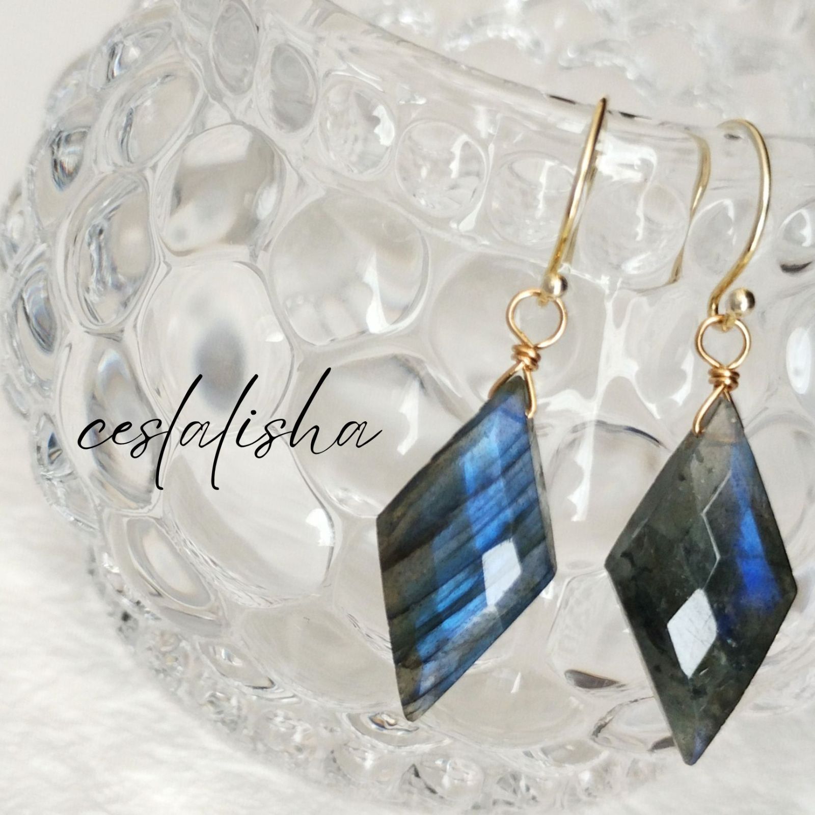 silver925 14kgf ラブラドライト 天然石ピアス ＊