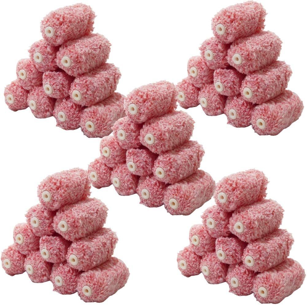 2インチ/11mm/50本 ハケ市 ミニスモール ローラー マイクロファイバー 混毛 レッド 2インチ 11mm 50本 セット 塗装 ペイントローラー