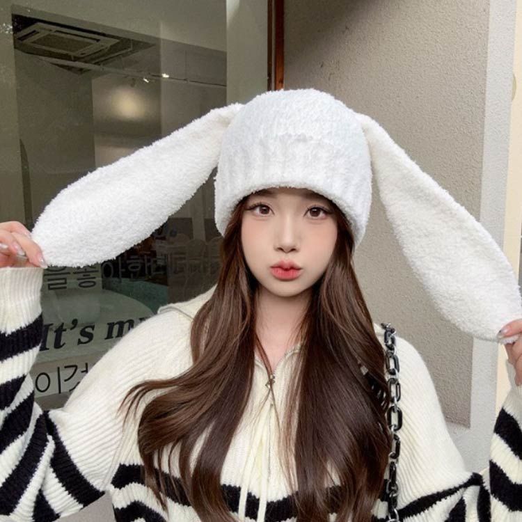 暖かい ウサギ耳 ニットキャップ 可愛い ニット帽 兎耳 ニット帽子