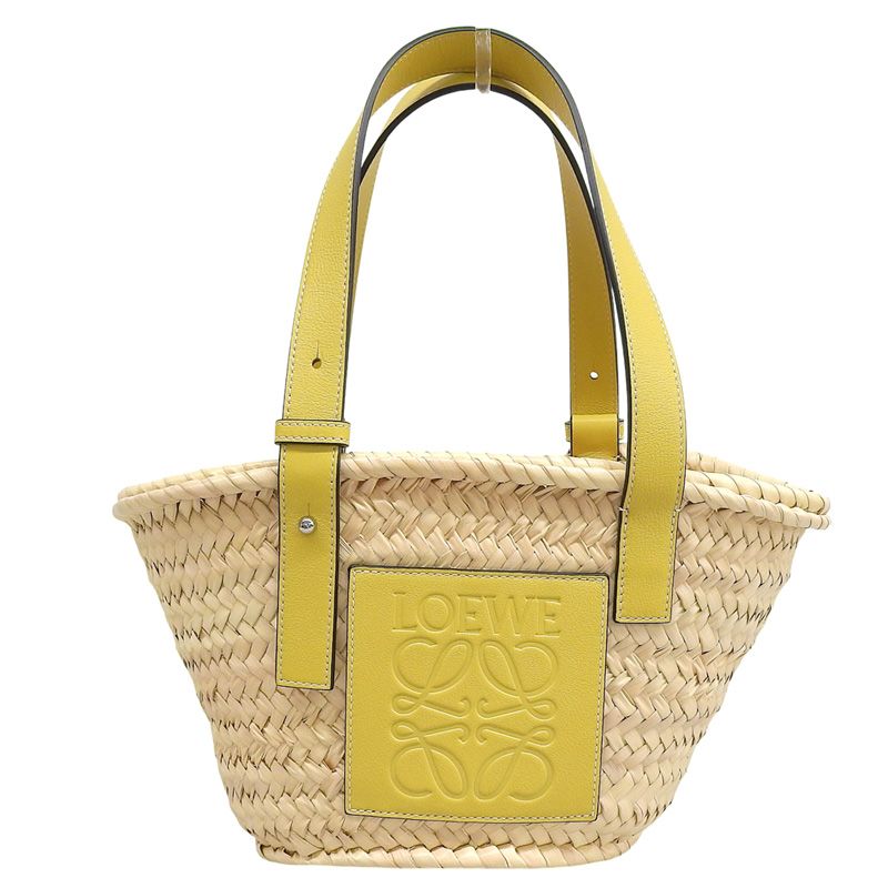 ロエベ LOEWE バスケットバッグ スモール トートバッグ かごバッグ ラフィア レザー ナチュラル イエロー 327.02.S93 新入荷 OB2668