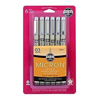 Sakura 50037 6-Piece Pigma Micron-03 Ink Pen Set 0.35mm Black by Sakura