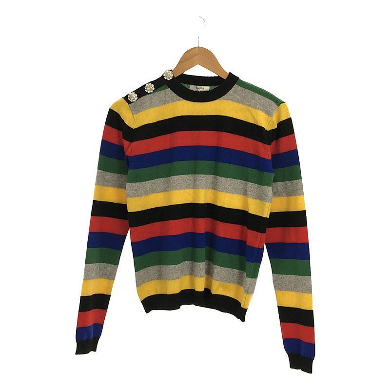 【美品】  Ganni / ガニー | STRIPED CASHMERE ビジュー付 ニット | S | マルチカラー | レディース 美品】 Ganni / ガニー | STRIPED CASHMERE ビジュー付 ニット