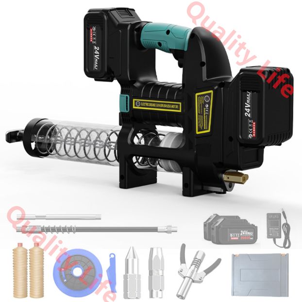 電動グリスガン デュアル電池 充電式 コードレス プログリースガン 速度6段階調整 24V 12000PSI高圧 樽型●ケムシ型用 1台2役 掘削機グリースガン 農業機械 車 オートバイのメンテナンス 船舶用