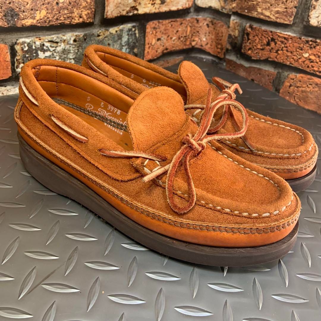 ラッセルモカシン オリーブグリーン モカシンデッキシューズ 美品 ラッセルモカシン オリーブグリーン モカシンデッキシューズ 美品
