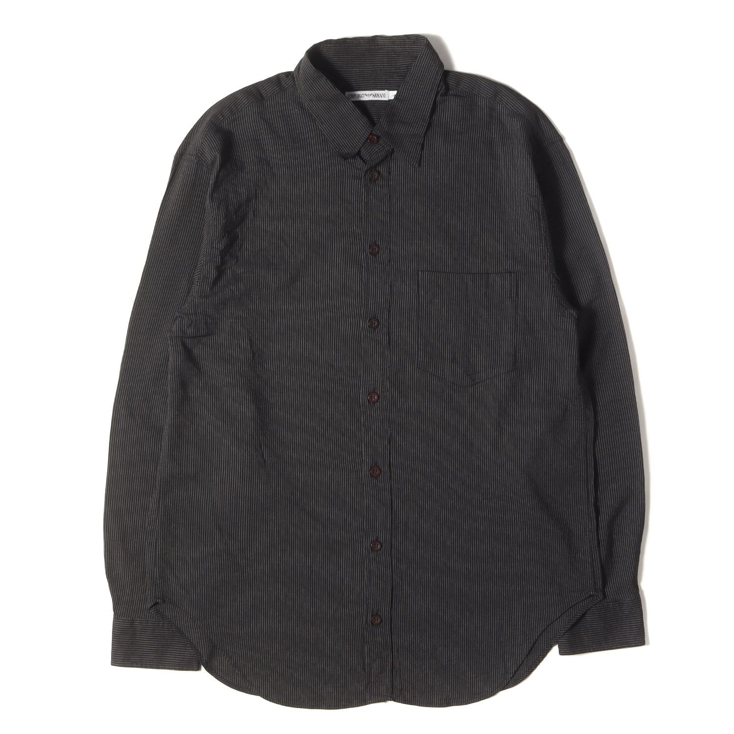 EMPORIO ARMANI エンポリオアルマーニ シャツ サイズ L | 90s ストライプ レギュラー シャツ | ブラック 黒 | 90年代 アーカイブ 古着 | トップス カジュアルシャツ 長袖 メンズ