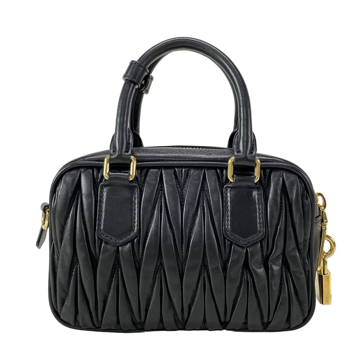 最終価額値下げミュウミュウmiumiu黒 レザーハンドバッグ カバン