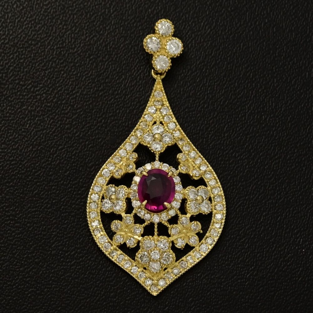 1.15ct FD 0.7ct 7月 誕生石 1P･ルビー･ダイヤモンドネックレス･ペンダント K18YG 750-3.8g イエローゴールド 翌日配送可 ♀ N レディース 592182