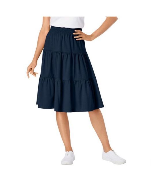 送料無料 ウーマン ウィズイン レディース スカート ボトムス Women s Within Elastic-Waist Knit Tiered Skirt Navy