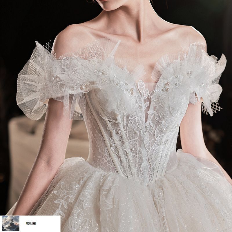 一字肩×復古エレガンス 感あふれるドラマティックトレーン 主役を飾るウェディングドレス-8.14LYC680夏の新生活