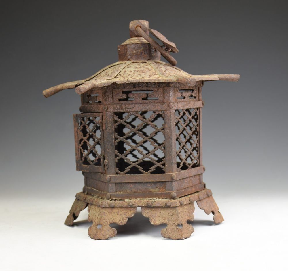 蔵A3025】和の灯 鉄地蝉灯籠 燈篭 江戸時代 検：行燈和風