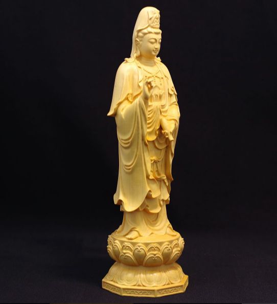 木彫羽衣観音 】 柘植36.5cm アンティーク 美術品