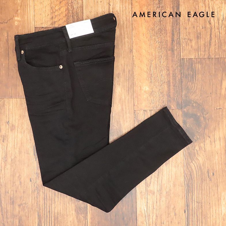 AMERICAN EAGLE/29インチ/スキニー デニムパンツ 1114-6345 ウォッシュ加工 快適 無地 新品/黒/ブラック/ih321/