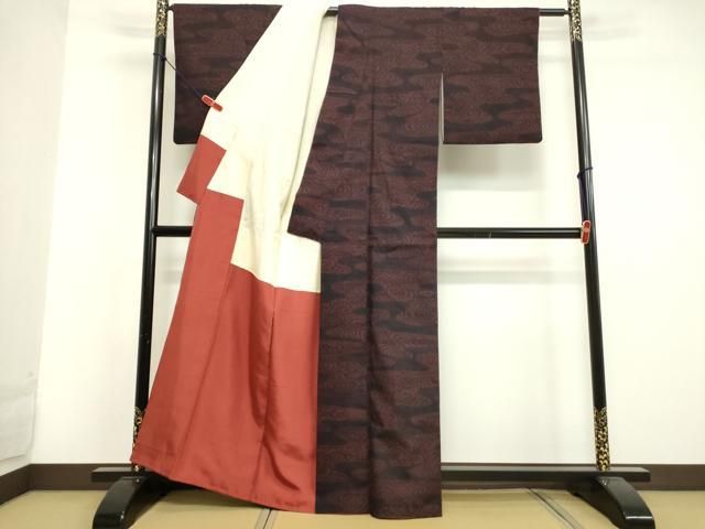 平和屋着物○本場結城紬 重要無形文化財 100亀甲 霞取り立波文 正絹