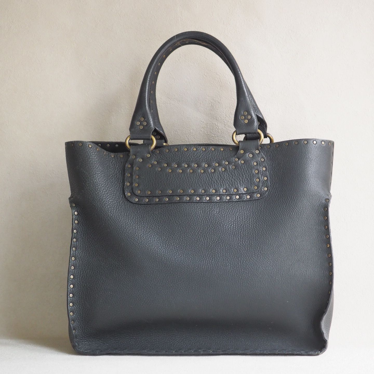 CELINE ブラック レザートートバッグ 希少】CELINE ブラックレザー トートバッグ ハンドバッグ
