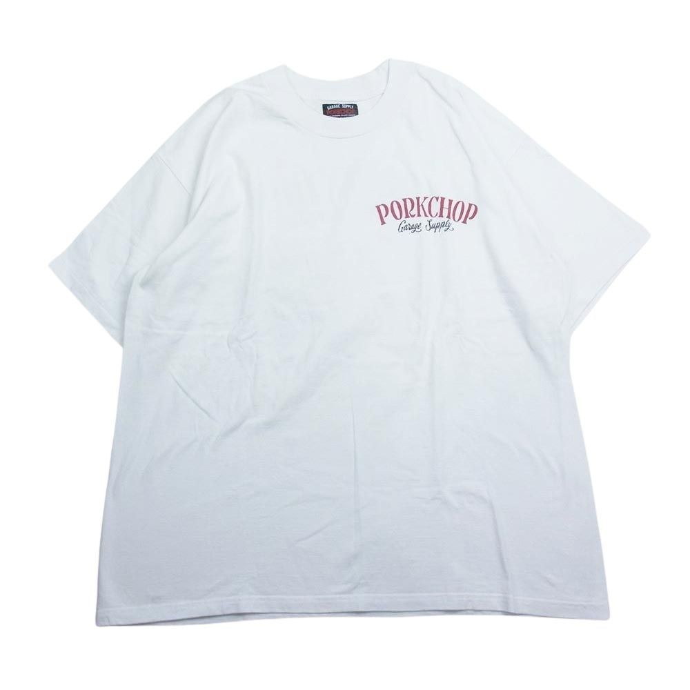 ポークチョップガレージサプライ PORKCHOP GARAGE SUPPLY ピッグ 部位 バックプリント 半袖 Tシャツ レッド ロゴ ホワイト系 L【中古】