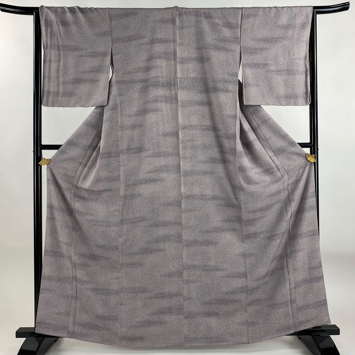 小紋 身丈164cm 裄丈65cm M 袷 霞 幾何学 ぼかし 灰紫 正絹 秀品