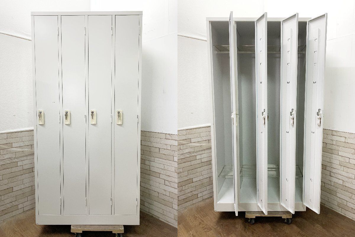 ◆生興 SEIKO スチールロッカー 4人用 AKL-W4 オフィス家具 収納 鍵付き 更衣ロッカー ホワイト 幅90cm 畑1061