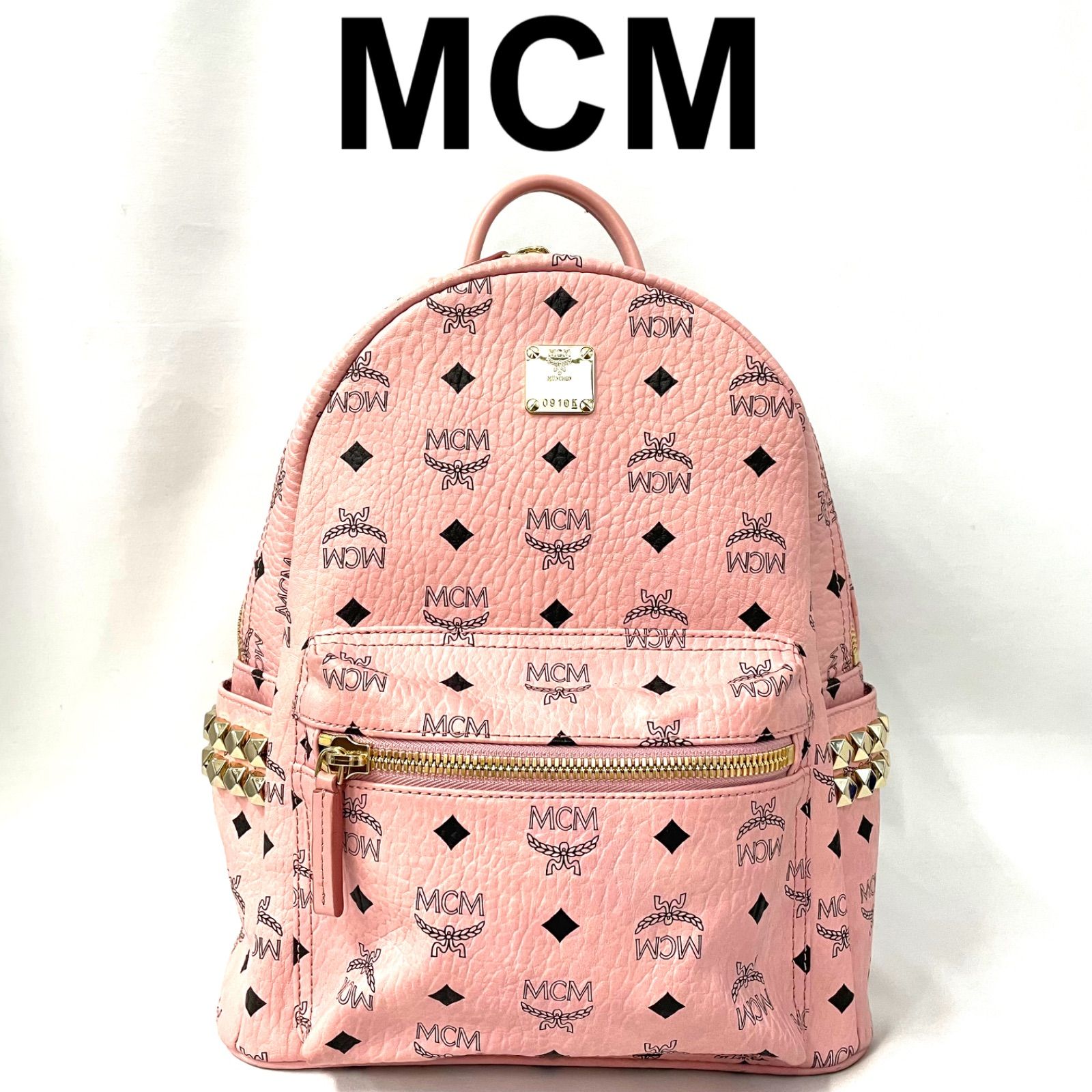 [Good Condition] MCM MCM Visetos Studded Leather Rucksack Pink Current Item