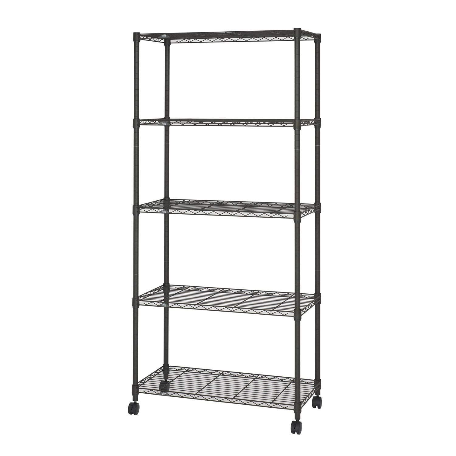 収納棚 おしゃれ ブラック キッチンラック 黒 スチールラック サビに強い キャスター付き 組立簡単 奥行40 幅80 幅81×奥行41×高178.5cm 4段 ポール径25mm ラック ノワール 耐荷重80kg ルミナス NO8018-5 ドウシ