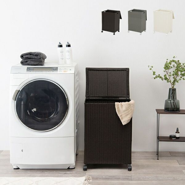 ランドリーラック ランドリー収納 約幅45cm グレー スチール キャスター ふた付き 洗濯かご チェスト 収納ボックス 代引不可