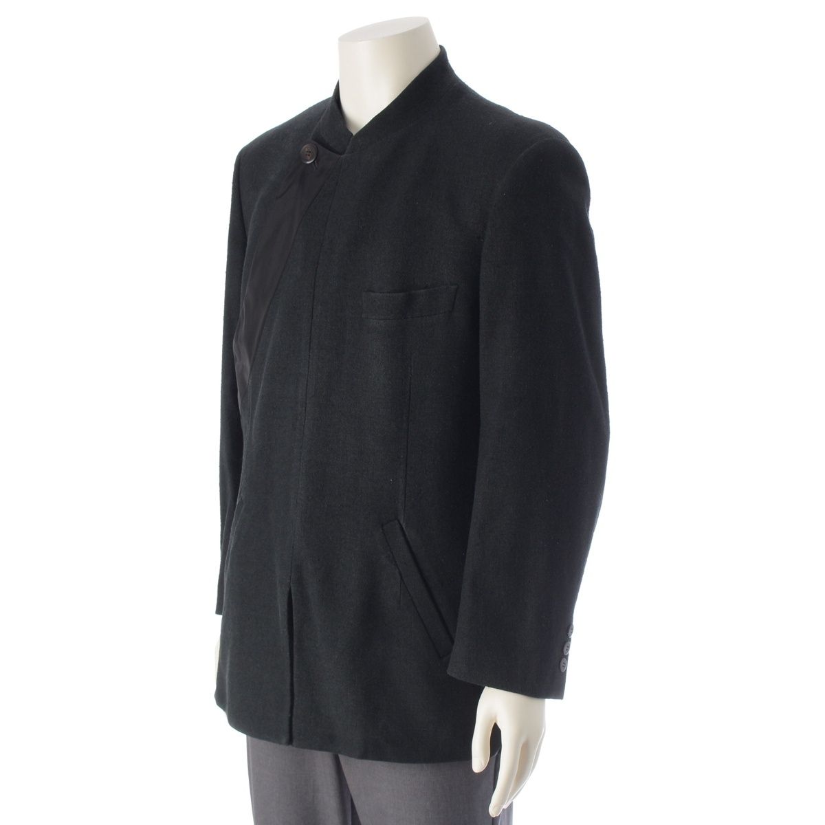 イッセイミヤケ メン 97A W シルク ナイロン切り替え ノー ジャケット ME73-FD018 ブラック グリーン S