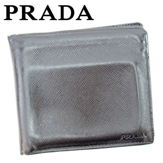プラダ 二つ折り 財布 ロゴ ブラック レザー PRADA  T9856S 