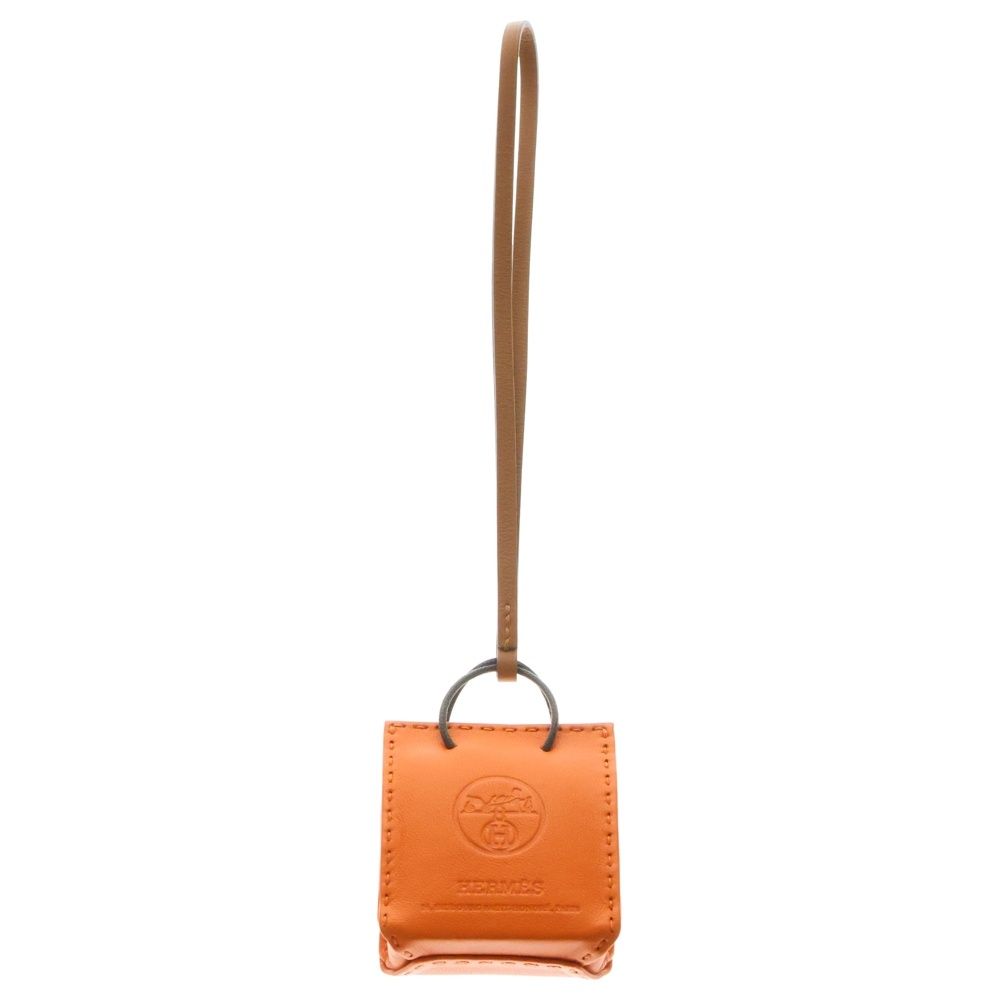 HERMES エルメス サックオランジュ チャーム ショッパー モチーフ オレンジ レザー