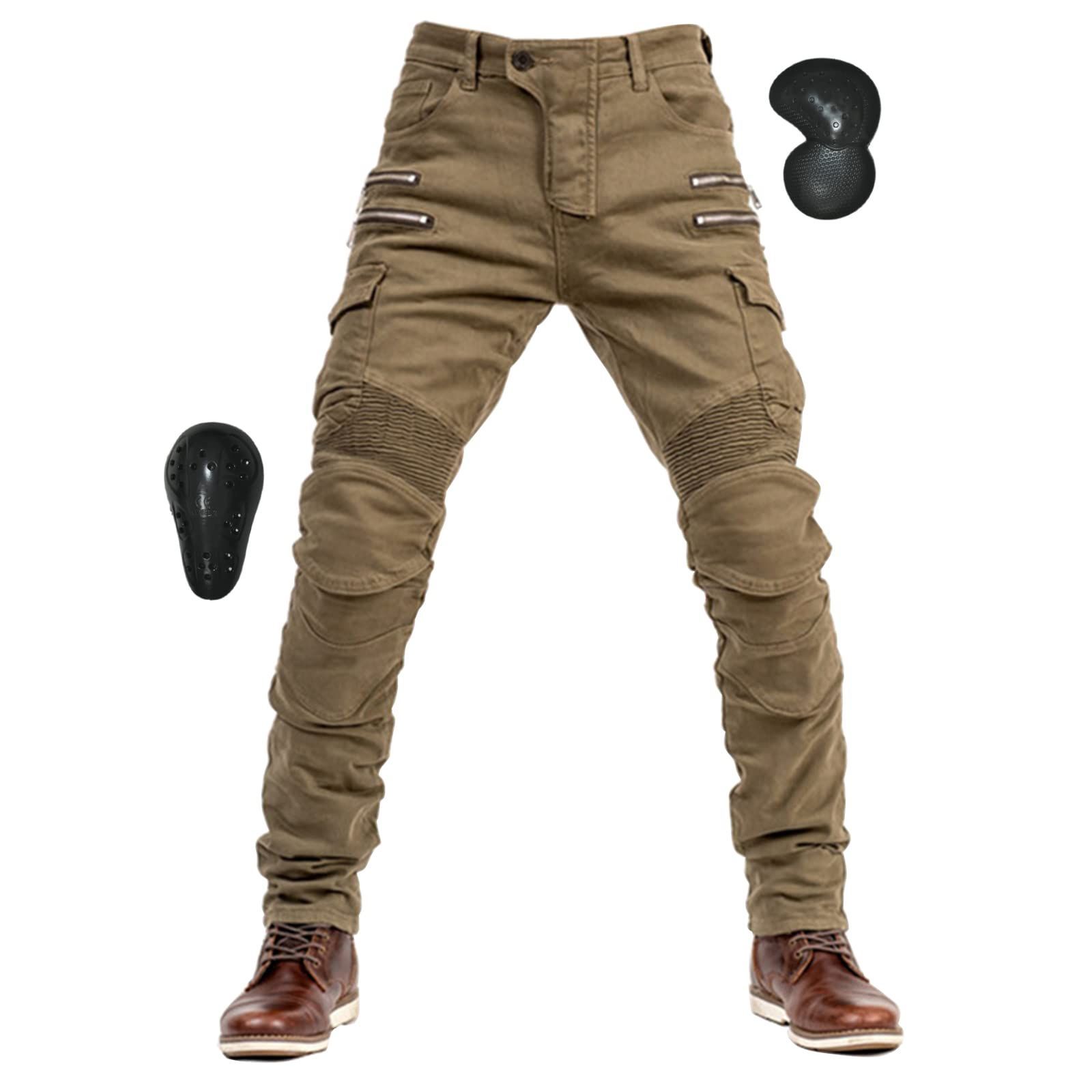 新着商品 バイクズボン レーシングパンツ バイク用ジーンズ プロテクター オールシーズン ライダースパンツ ストレッチ素材 耐磨 ライディングパンツ カーキ メンズ バイクパンツ Lサイズ RENHE