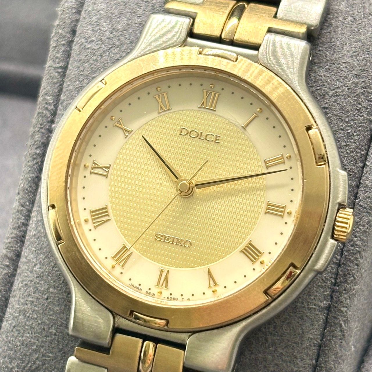 |電池交換済|クリーニング済 seiko dolce セイコー ドルチェ 5E31-6D40 腕時計 クオーツ アナログ シルバー ゴールド コンビ 白 ゴールド文字盤 ローマ数字 エレガント ドレスウォッチ メンズ ユニセックス G