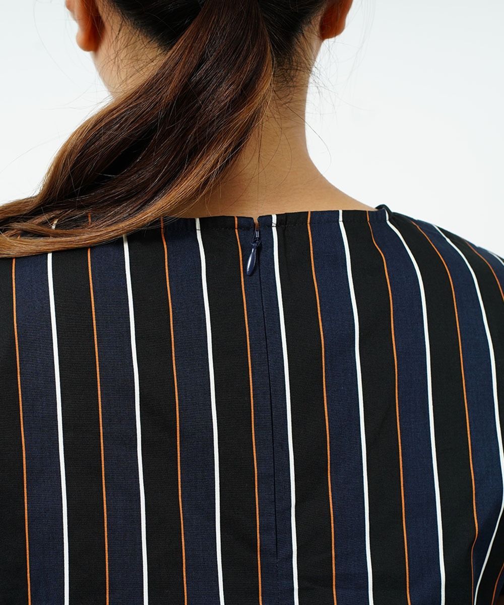 マルゴー margaux コットン ストライプ タックスリーブ ブラウス・BL