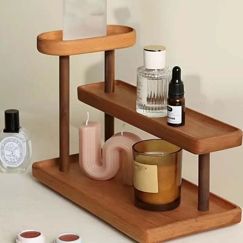 デスクトップオーガナイザー 収納ラック 木製 3段 シンプル 収納 インテリア おしゃれ ナチュラル 香水 化粧品 アクセサリー 小物 コンパクト ミニマル モダン アクセサリースタンド ネック