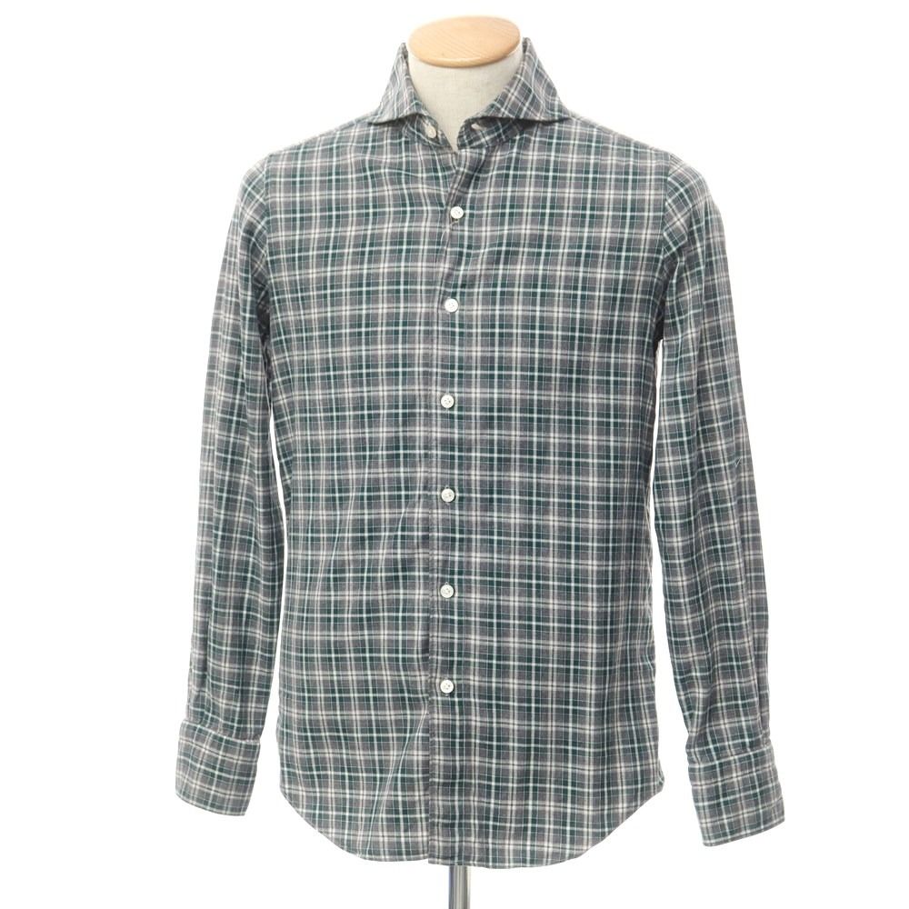 美品】Finamore フィナモレ ホリゾンタルカラー フランネル シャツ M
