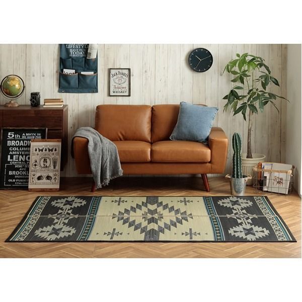 い草 ラグ マット 約140×200cm キリー柄 エスニック ブラック 湿度調節 抗菌 防臭 キリムシリーズラグ