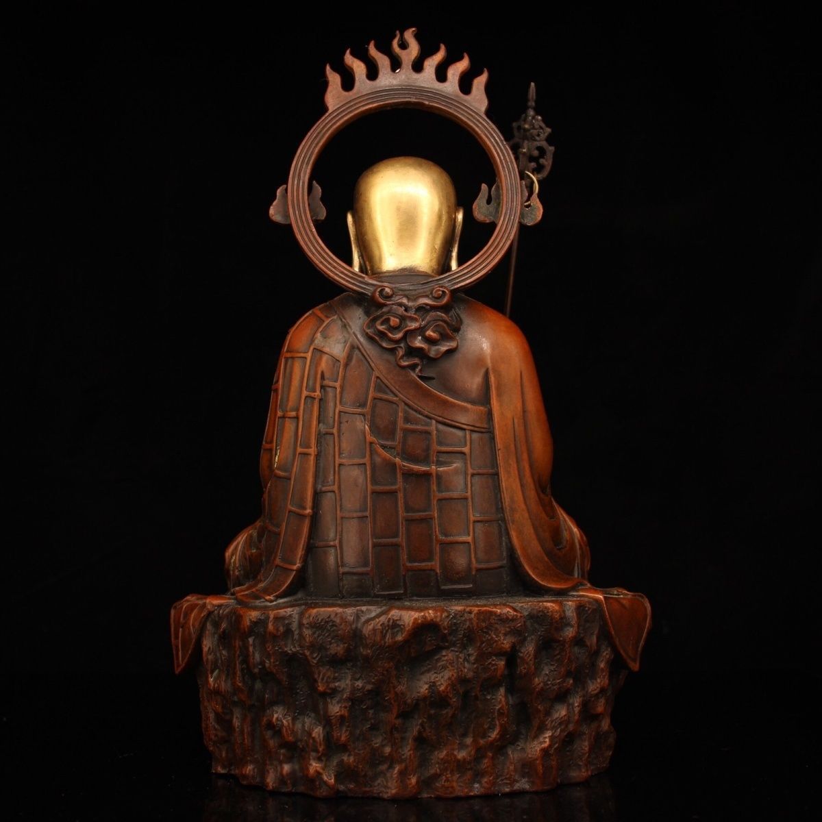 中国古美術・旧藏純紫銅製鎏金と鎏銀宝石嵌め・地蔵王菩薩像・仏像 