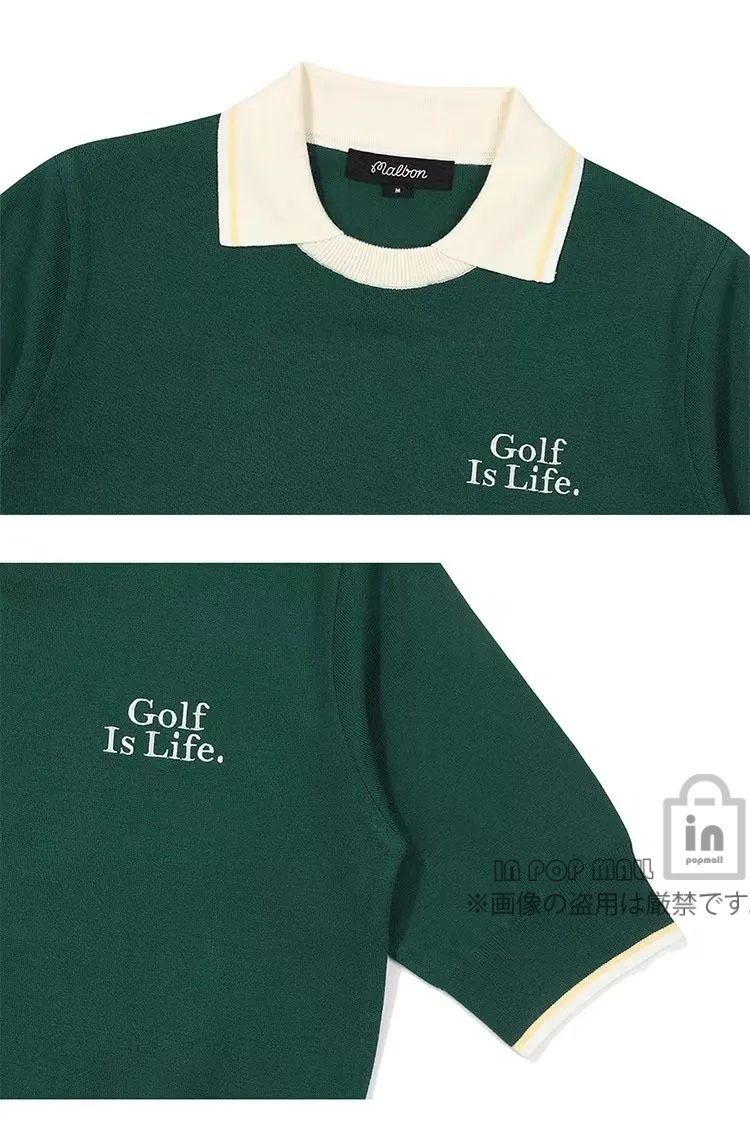 マルボンゴルフ Malbon レディース 半袖 ポロシャツ 新作 Malbon Golf 【新品】マルボン ニット半袖ポロシャツ 白×ピンク