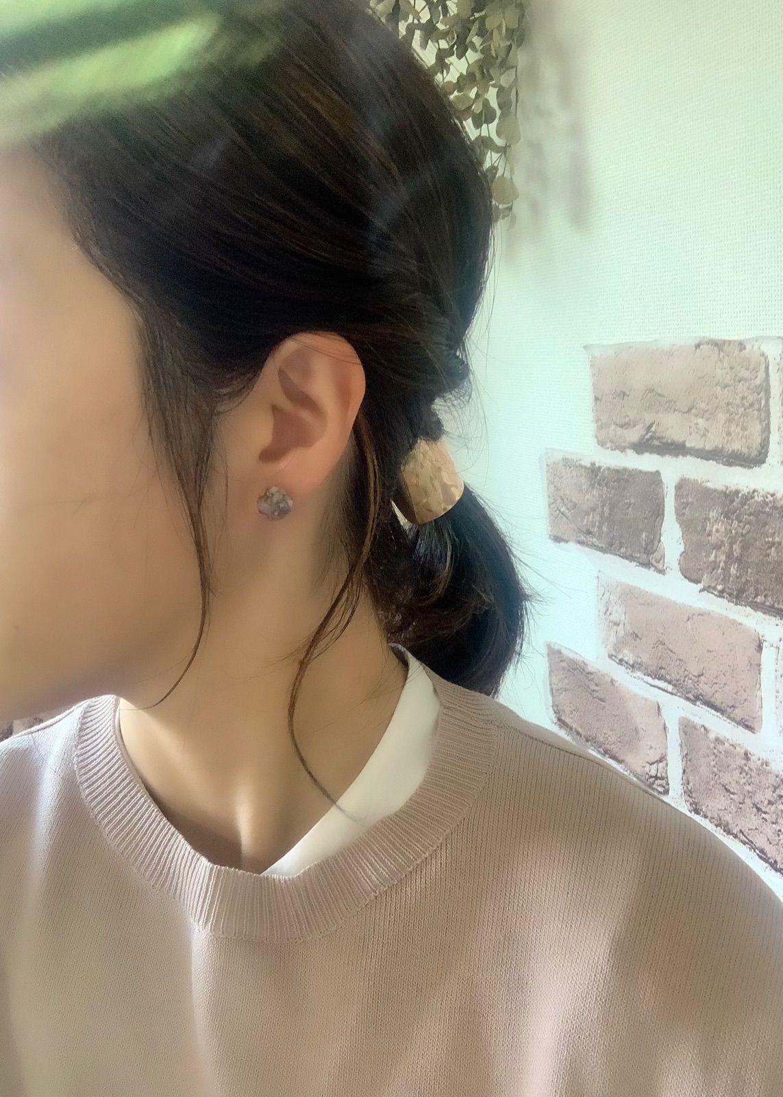 ぷっくりスクエアピアス✨ コッパーピンクオパール 1cm スタッド k16gp