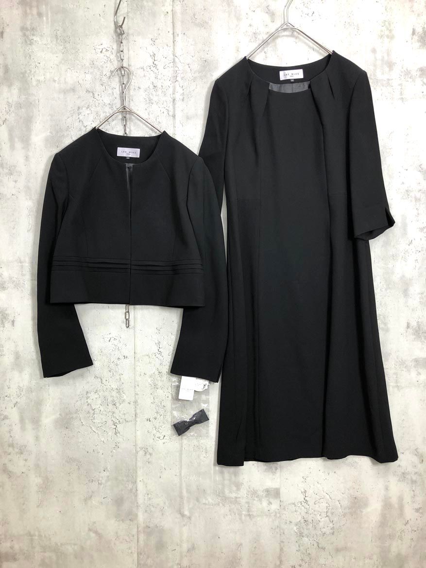 LES MUES レミュー ウォッシャブルフォーマル ノー ジャケット＋七分丈ジャケット 前開きワンピース セットアップ size11 黒 ◎レディース