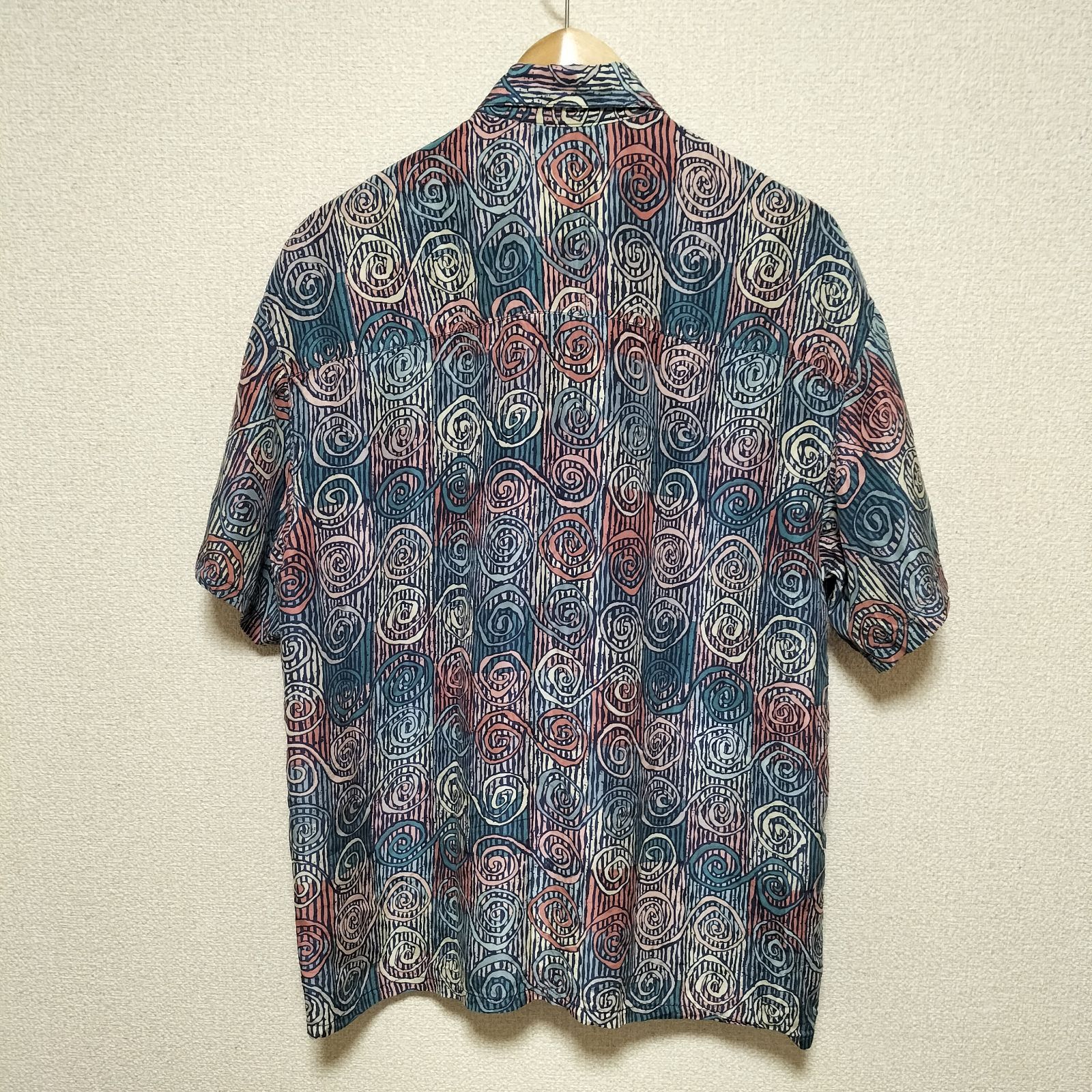 美品☆90s AVANTI アロハシャツ シルク100% 渦巻き 総柄 ハワイアン 