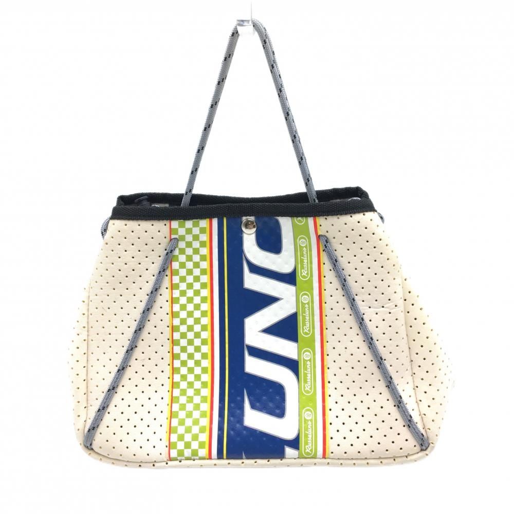 ラッセルノ カートバッグ ライトベージュ×ネイビー パンチング素材 ポーチ取外し可 ゴルフ RUSSELUNO