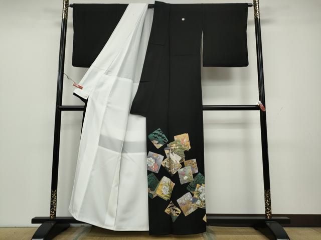 カラー 平和屋着物●豪華黒留袖 破れ色紙鶴草花文 金銀彩 正絹 CAAY5151ut 【バーゲンSALE】