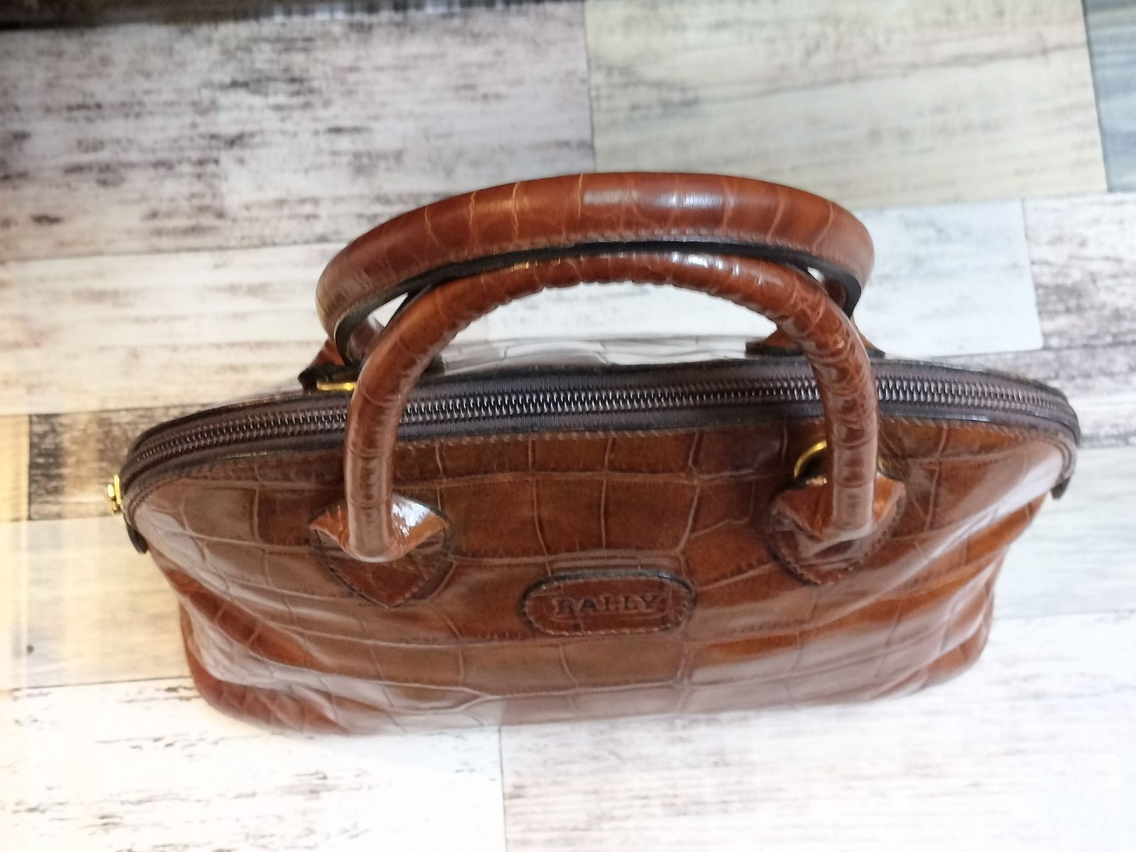 BALLY】バリー クロコ型押し ヴィンテージ レザー ハンドバッグ