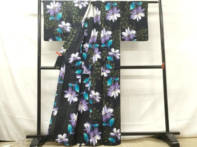 美品 山本寛斎 Kansai 綿 浴衣 蜻蛉 勝虫 菖蒲 着物 A2846 山本寛斎 Kansai 綿 浴衣 蜻蛉 勝虫 菖蒲 着物 A2846（Kansai