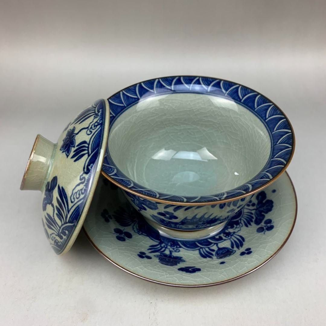 景徳鎮 元青花磁器魚藻紋懸停二才蓋碗 茶碗 煎茶