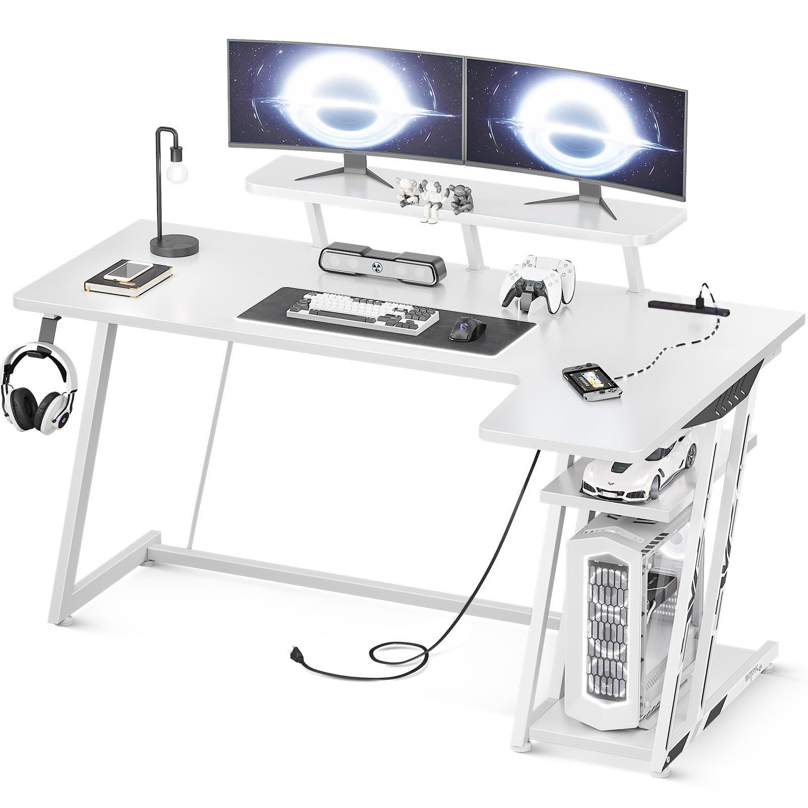 VECELOパソコンデスク L字デスク電源コンセント付き 117×80×74cm