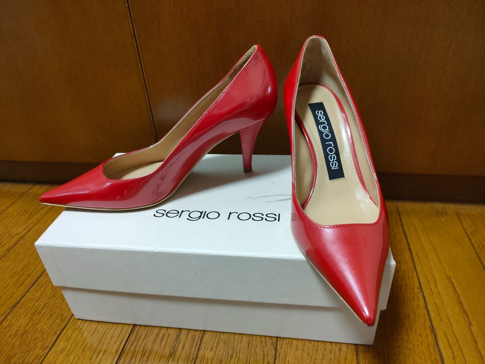 柄デザイン無地Sergio Rossi red heels赤ヒール36 - omegasoft.co.id