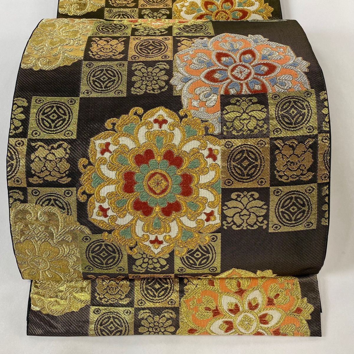 袋帯 美品 秀品 川島織物 落款 華文 金銀糸 箔 金茶 六通 正絹